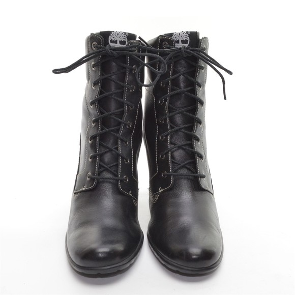 Timberland Black Leather Lace Up Heeled Booties 10 M - Picture 3 of 7